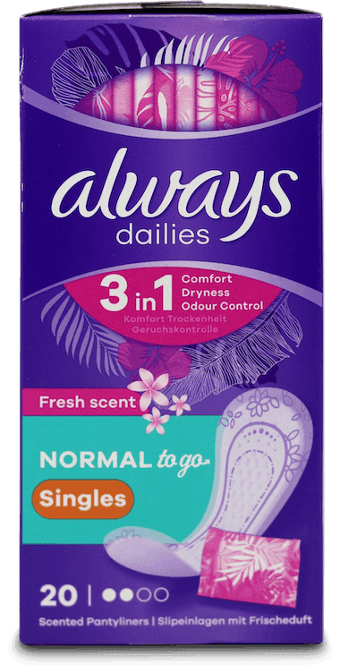 Always Dailies Singles Panty Liners Fresh Scent 20 Liners