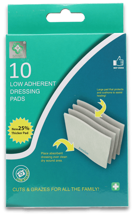 A+E Low Adherent Dressing Pads 5cm x 5cm 10 Pack