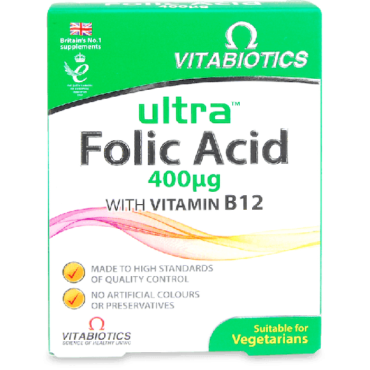 Vitabiotics Ultra Folic Acid 400µg with Vitamin B12 60 Tablets