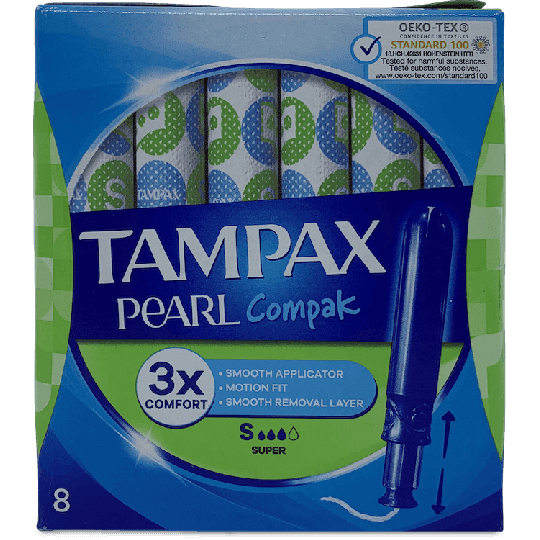 Tampax Pearl Compak Super Tampons with Applicator 8 Pack